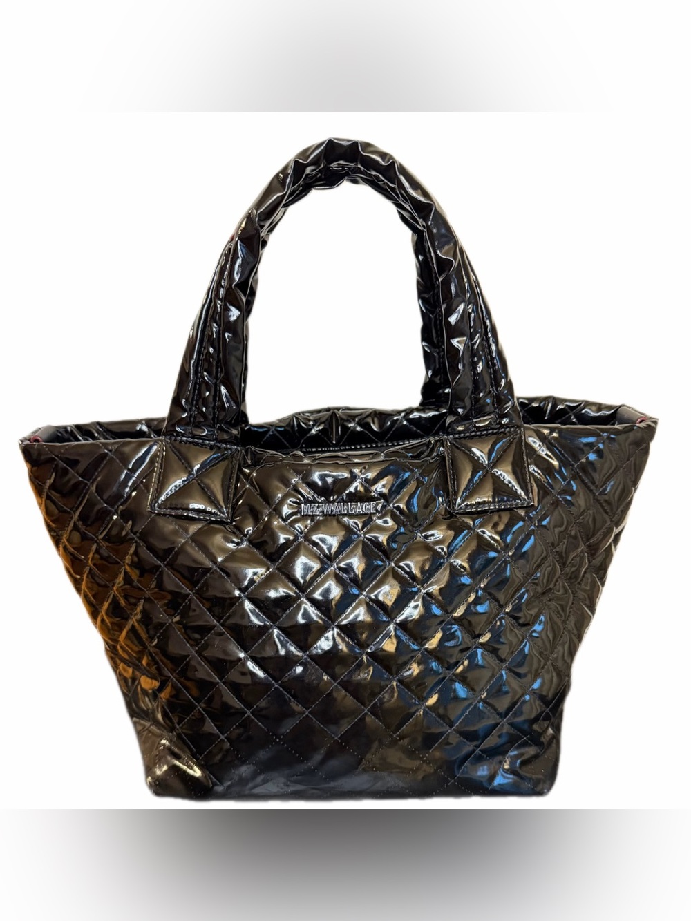 MZ Wallace Black Lacquer Quilted Patent Metro Tote Bag Glossy Nylon